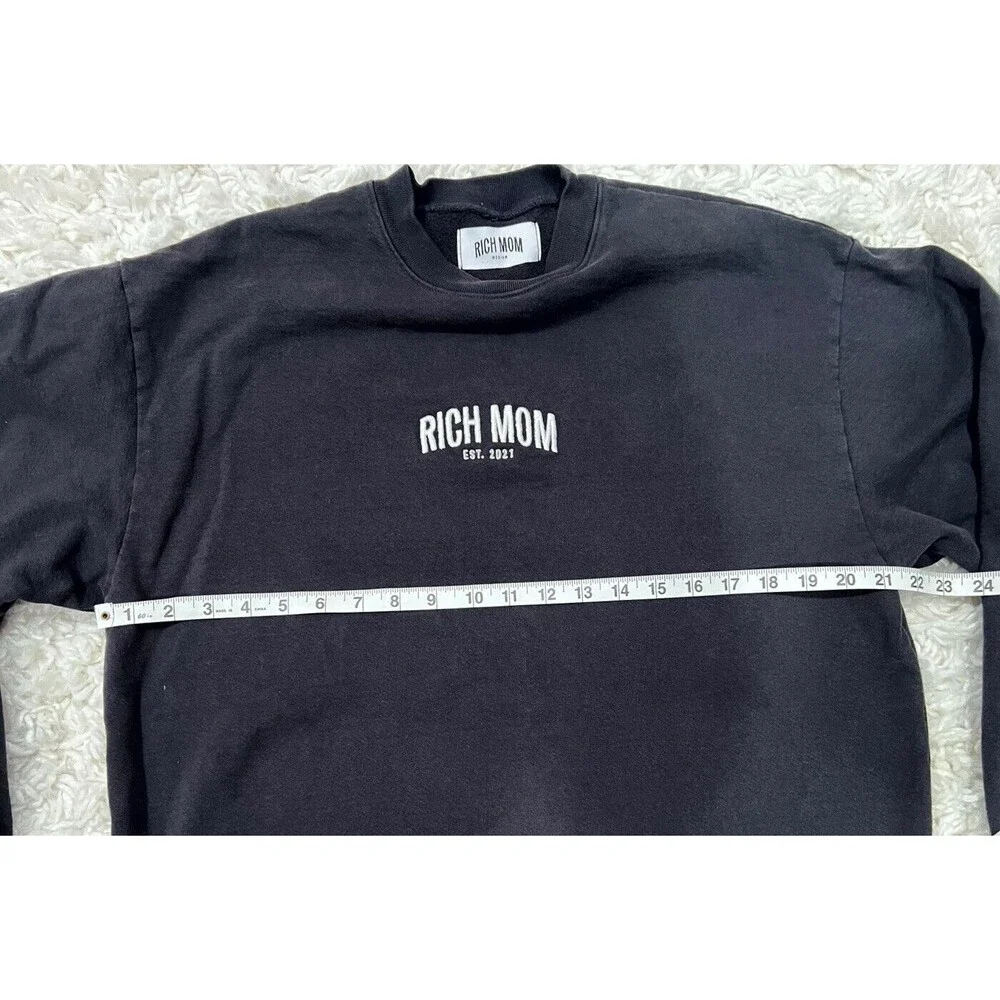 RICH MOM Embroidered‎ Pullover Sweatshirt Womens M Black Long Sleeve Crew Neck